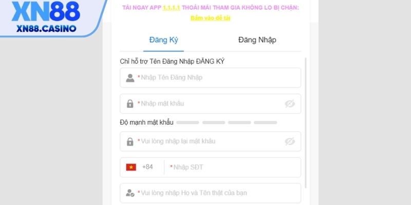 Điền thông tin theo cách đăng ký XN88 chi tiết