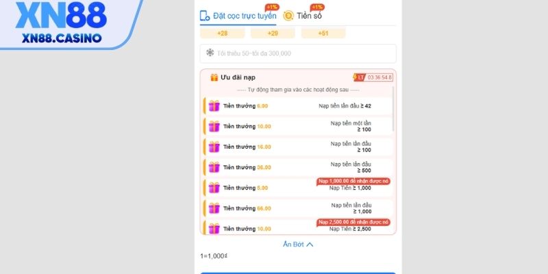 Kích hoạt ưu đãi theo cách nhận 100% thưởng nạp lần đầu