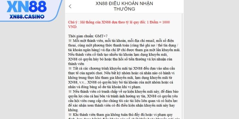 Điều khoản sử dụng XN88 tham gia khuyến mãi