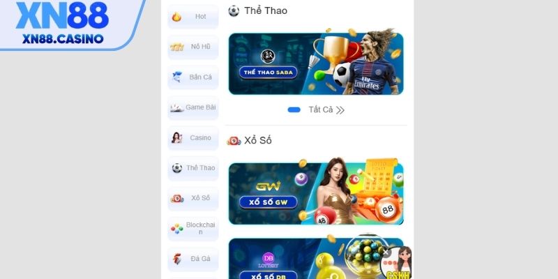 Khám phá sảnh Thể Thao tại XN88